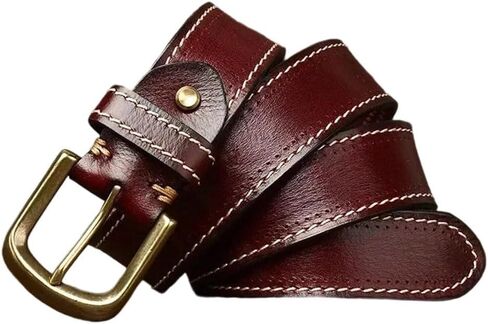 Men's Leather Belt - 3.8 cm Solid Cowhide with Brass Buckle, Korean Inspired Design in Kuwait