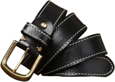 Men's Leather Belt - 3.8 cm Solid Cowhide with Brass Buckle, Korean Inspired Design in Kuwait