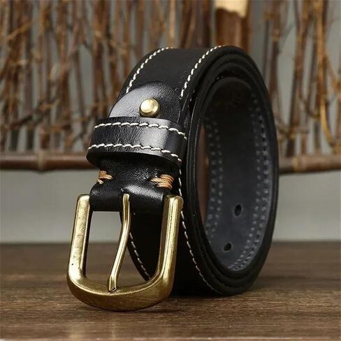 Men's Leather Belt - 3.8 cm Solid Cowhide with Brass Buckle, Korean Inspired Design in Kuwait