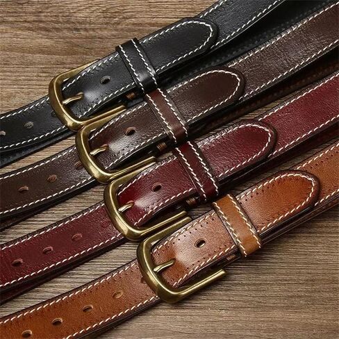 Men's Leather Belt - 3.8 cm Solid Cowhide with Brass Buckle, Korean Inspired Design in Kuwait