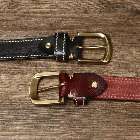 Men's Leather Belt - 3.8 cm Solid Cowhide with Brass Buckle, Korean Inspired Design in Kuwait