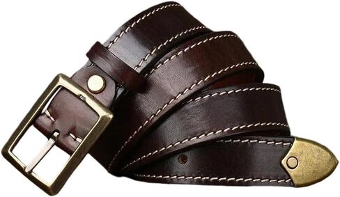 Unisex Leather Belt - 3.3 cm Solid Cowhide with Brass Buckle, Reversible Design in Saudi Arabia