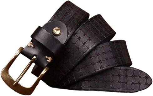 Men's Leather Belt - 3.8 cm Solid Cowhide with Brass Buckle, 5.5mm Thick in Saudi Arabia