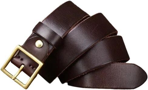 Unisex Leather Belt - 3.3 cm Solid Cowhide with Brass Buckle, Matching Set in Saudi Arabia