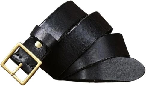 Unisex Leather Belt - 3.3 cm Solid Cowhide with Brass Buckle, Matching Set in Saudi Arabia