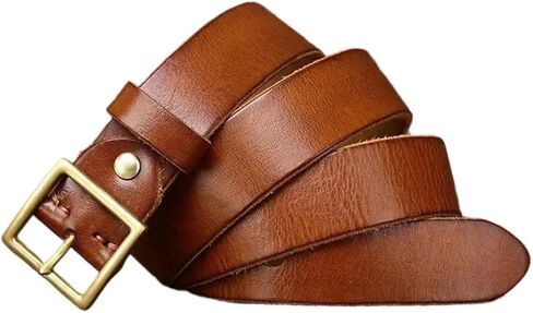 Unisex Leather Belt - 3.3 cm Solid Cowhide with Brass Buckle, Matching Set in Saudi Arabia