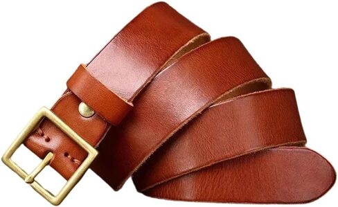 Unisex Leather Belt - 3.3 cm Solid Cowhide with Brass Buckle, Matching Set in Saudi Arabia