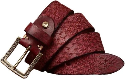 Men's Leather Belt - 3.8 cm Thick Italian Cowhide with Carved Brass Buckle, Western Look in Saudi Arabia