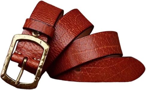 Men's Leather Belt - 3.8 cm Thick Cowskin with Brass Pin Buckle for Jeans in Saudi Arabia