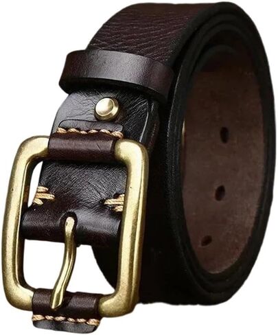 Men's Leather Belt - 3.8 cm Solid Cowhide with Brass Buckle, Classic Western Look in Saudi Arabia