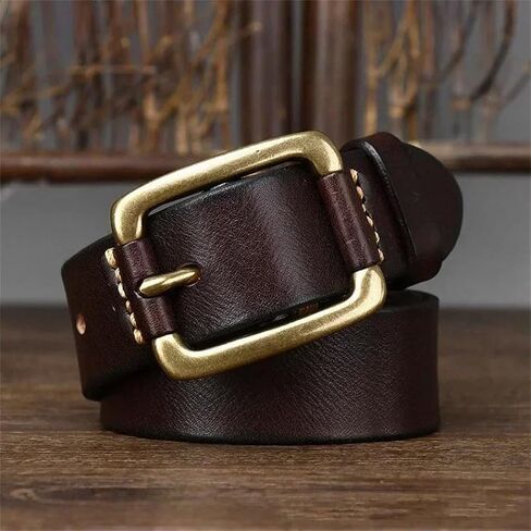 Men's Leather Belt - 3.8 cm Solid Cowhide with Brass Buckle, Classic Western Look in Saudi Arabia