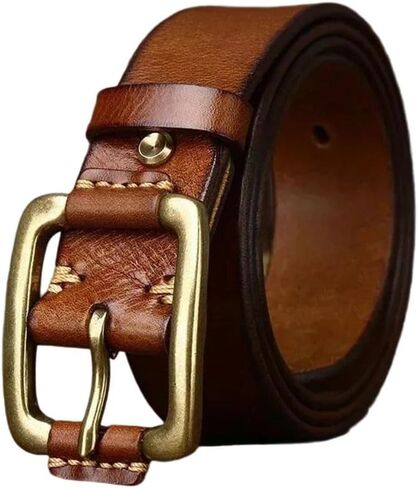 Men's Leather Belt - 3.8 cm Solid Cowhide with Brass Buckle, Classic Western Look in Saudi Arabia