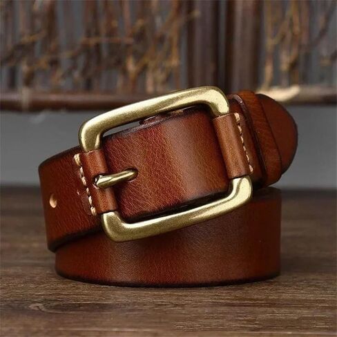 Men's Leather Belt - 3.8 cm Solid Cowhide with Brass Buckle, Classic Western Look in Saudi Arabia