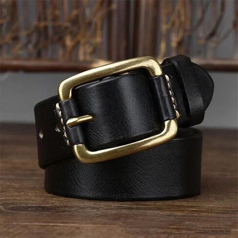 Men's Leather Belt - 3.8 cm Solid Cowhide with Brass Buckle, Classic Western Look in Saudi Arabia