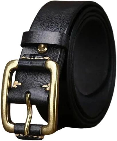 Men's Leather Belt - 3.8 cm Solid Cowhide with Brass Buckle, Classic Western Look in Saudi Arabia