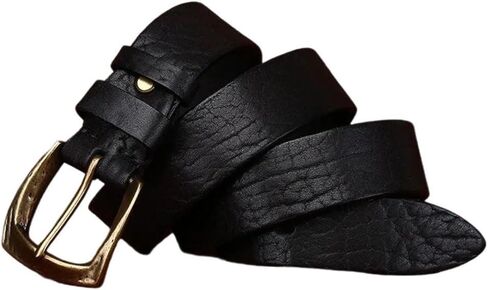 Men's Leather Belt - 3.8 cm Solid Cowskin with Copper Buckle, Vintage Style for Jeans in Saudi Arabia