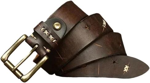 Men's Leather Belt - 3.8 cm Solid Cowskin with Brass Pin Buckle, Retro Design in Saudi Arabia
