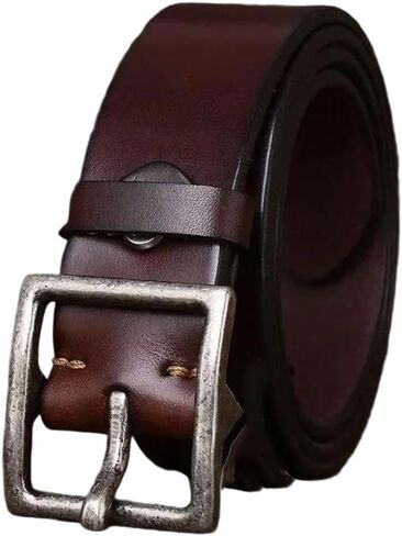 Men's Wide Leather Belt - 4.3 cm Solid Cowhide with Copper Buckle, Western Style in Saudi Arabia