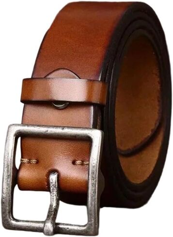 Men's Wide Leather Belt - 4.3 cm Solid Cowhide with Copper Buckle, Western Style in Saudi Arabia