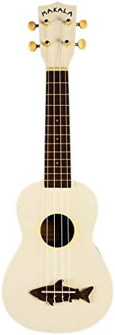 Kala MK-SS-WHT Makala Shark Soprano Ukulele - حزمة بيضاء رائعة مع حقيبة Gig، موالف، DVD تعليمي Austin Bazaar، وقطعة قماش تلميع in Kuwait
