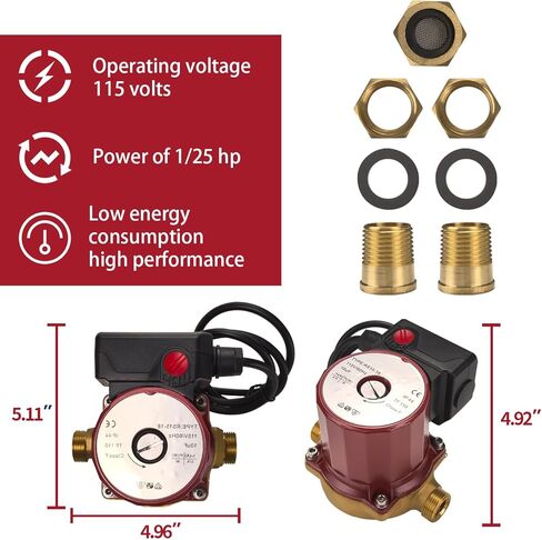 مضخة دائرية UP15-18B5 59896114 115 فولت، 1/25 HP، 1/2 بوصة نظام مفتوح لنهاية العرق مناسب لدوارة الماء الساخن Grundfos UP15-18B5 in Kuwait