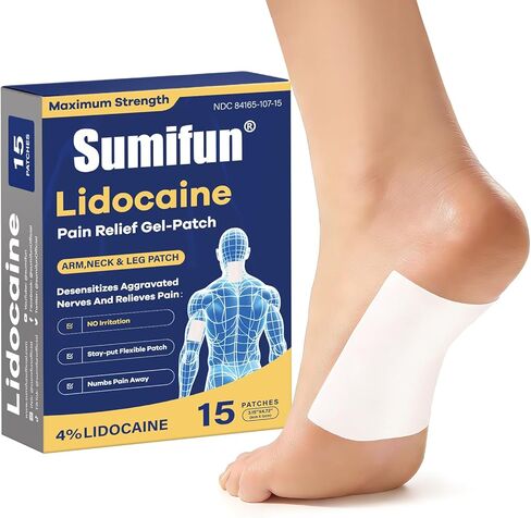 Sumifun Medium Size Lidocaine Patches - Plantar Fasciitis Relief, Foot & Neck & Arm & Small Pain Areas - Maximum OTC Strength - Stays in Place (Small, Count, 30) in Kuwait