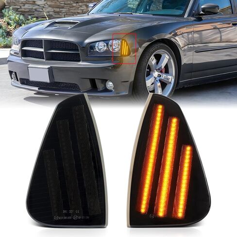تجميع مصابيح علامة الجبهة الجبلية ذات الصمام الأبيض لعام 2006-2010 Dodge Charger Daytona RT SE SRT8 SXT ، مصابيح إشارة ركاب سائق العدسة المدخنة in Kuwait
