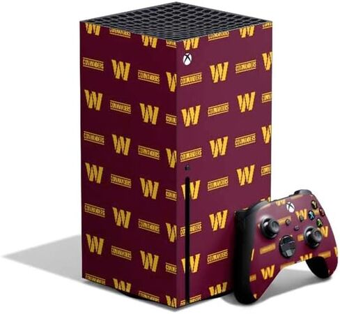 ملصق Skinit المخصص للألعاب متوافق مع حزمة Xbox Series X - تصميم أبيض وأسود مرخص رسميًا من NFL Washington Commanders in Saudi Arabia