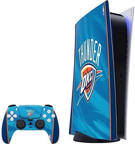 Skinit Decal Gaming Skin Compatible with PS5 Digital Edition Bundle - Officially Licensed NBA Oklahoma City Thunder Blue Jersey Design in Saudi Arabia