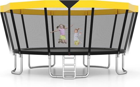 GYMAX Trampoline Outdoor, ASTM Approved Recreational Trampoline with Safety Enclosure Net & Non-Slip Ladder for Kids & Adults, Anti-Rust Large Rebounder Trampolines for Outside, Backyard in Saudi Arabia