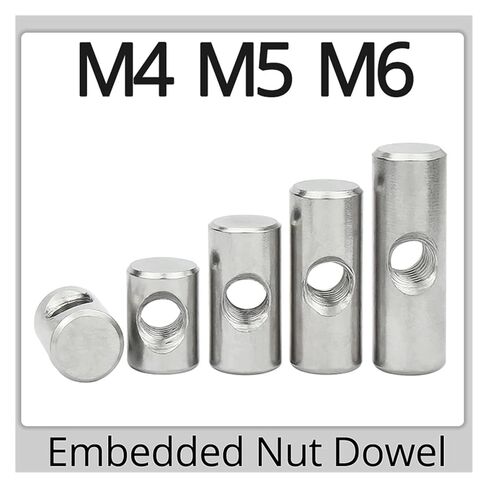Barrel nut, M4 M5 M6Dowel Cylindrical Pin Cross Hole Hammer Embedded Nut for Wood Furniture Accessories(OD10 M6x25(5PCS)) in Saudi Arabia
