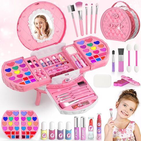 مجموعات مكياج Perryhome Kids للفتيات 5-8 ، 57 PCS Kids Kids Kit for Girls غير قابلة للتسمية مجموعة مستحضرات التجميل الحقيقية ، هدايا عيد ميلاد الصغار الأميرة لـ 3 4 5 6 7 8 9 10 11 12 سنة (وردي) in Kuwait