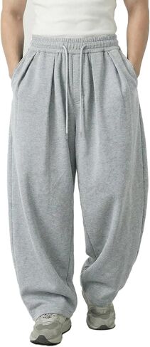 Men's Baggy Hip Hop Streetwear Sweatpants, Loose Fit Loungewear Joggers with Adjustable Drawstring Cuffs in Kuwait