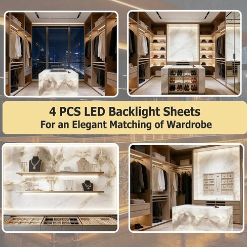 Dreamtrue 4 قطع من ألواح الإضاءة الخلفية LED، لوحة إضاءة بيضاء 36 وات 6000 كلفن، قابلة للانحناء والقص 19.3 × 9.6 بوصة للرخام، كونترتوب الكوارتز، العقيق (مصدر الطاقة غير متضمن) in Kuwait