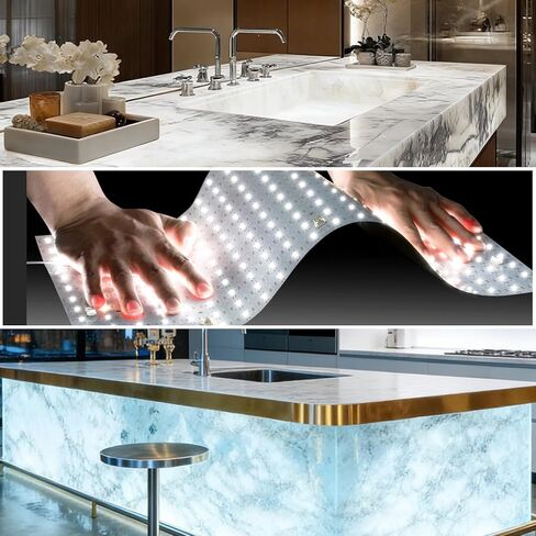 Dreamtrue 4 قطع من ألواح الإضاءة الخلفية LED، لوحة إضاءة بيضاء 36 وات 6000 كلفن، قابلة للانحناء والقص 19.3 × 9.6 بوصة للرخام، كونترتوب الكوارتز، العقيق (مصدر الطاقة غير متضمن) in Kuwait