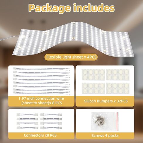 Dreamtrue 4 قطع من ألواح الإضاءة الخلفية LED، لوحة إضاءة بيضاء 36 وات 6000 كلفن، قابلة للانحناء والقص 19.3 × 9.6 بوصة للرخام، كونترتوب الكوارتز، العقيق (مصدر الطاقة غير متضمن) in Kuwait