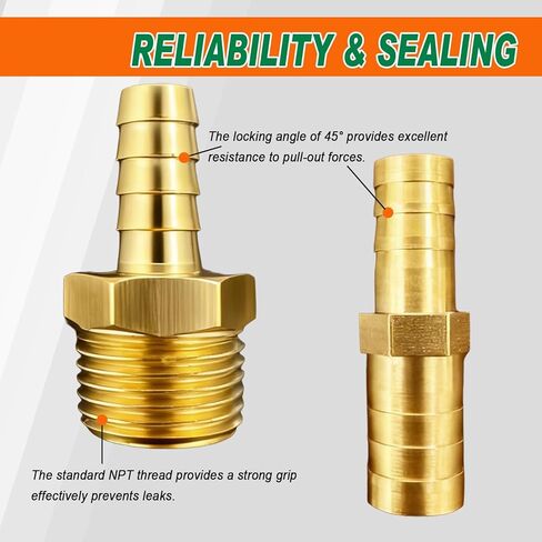 42PCS Brass Hose Barb Fittings Kit 1/4" 5/16" 3/8" 1/2" Barbed Splicer(28Pcs), Barb to NPT Male Thread Adapter(14Pcs) with 70Pcs Hose Clamps for Water Fuel Air Line Connector Fitting in Kuwait