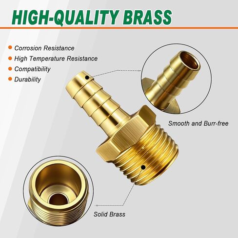 42PCS Brass Hose Barb Fittings Kit 1/4" 5/16" 3/8" 1/2" Barbed Splicer(28Pcs), Barb to NPT Male Thread Adapter(14Pcs) with 70Pcs Hose Clamps for Water Fuel Air Line Connector Fitting in Kuwait