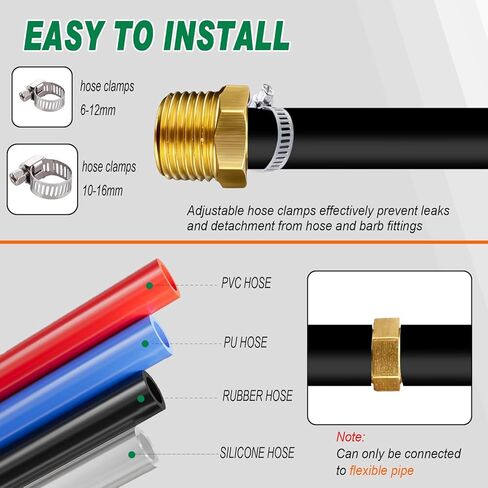 42PCS Brass Hose Barb Fittings Kit 1/4" 5/16" 3/8" 1/2" Barbed Splicer(28Pcs), Barb to NPT Male Thread Adapter(14Pcs) with 70Pcs Hose Clamps for Water Fuel Air Line Connector Fitting in Kuwait