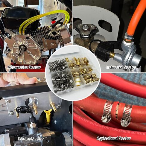 42PCS Brass Hose Barb Fittings Kit 1/4" 5/16" 3/8" 1/2" Barbed Splicer(28Pcs), Barb to NPT Male Thread Adapter(14Pcs) with 70Pcs Hose Clamps for Water Fuel Air Line Connector Fitting in Kuwait