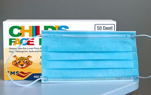 TMS Child Series 3-Layer Face Mask, Disposable Small Mask, Single-Use, 50-Count, Made in USA, Breathable, Soft, Hypoallergenic, Latex-Free in Kuwait