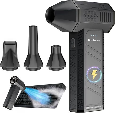 Compressed Air Duster, 180000RPM Electric Air Duster, Rechargeable Cordless Air Blower with 3-Gear Turbo Fan, Canned Air Alternative for Keyboard, PC, Computer, Car, Home & Outdoor Use (Pure Black) in Saudi Arabia