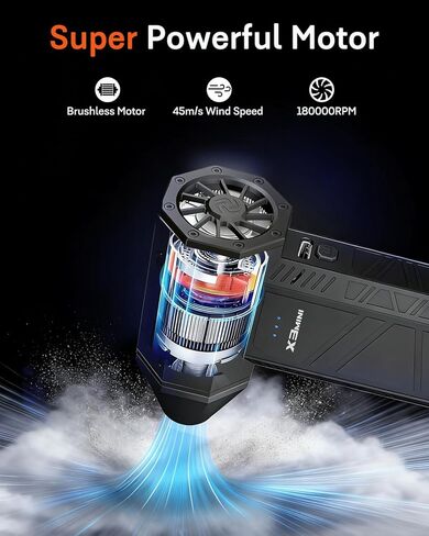 Compressed Air Duster, 180000RPM Electric Air Duster, Rechargeable Cordless Air Blower with 3-Gear Turbo Fan, Canned Air Alternative for Keyboard, PC, Computer, Car, Home & Outdoor Use (Pure Black) in Saudi Arabia
