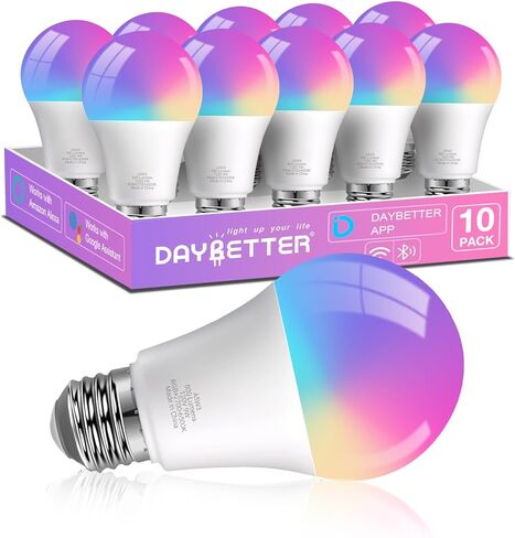 DAYBETTER Smart Light Bulbs, Smart Bulb That Compatible with Alexa & Google Home, 2.4G WiFi Bluetooth Alexa Light Bulbs, RGBCW Color Changing LED Light Bulb, 60W Equivalent, 800LM, 6Pack in Kuwait