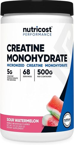 Nutricost Creatine Monohydrate Powder (Sour Watermelon, 500 Gram) - Micronized Creatine Supplement, Vegan, GMO-Free, Gluten-Free, 68 Servings in Saudi Arabia