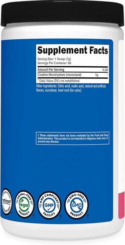 Nutricost Creatine Monohydrate Powder (Sour Watermelon, 500 Gram) - Micronized Creatine Supplement, Vegan, GMO-Free, Gluten-Free, 68 Servings in Saudi Arabia
