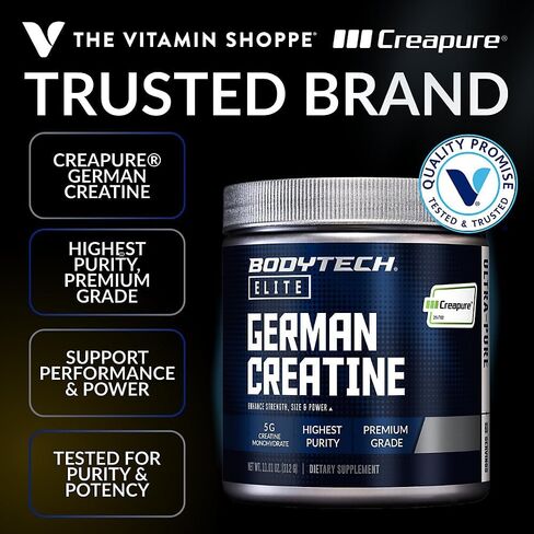 BodyTech Elite German Creatine with Creapure®, Creatine Monohydrate Powder for Strength, Size & Power, 5g per Serving, Unflavored, Gluten Free, 11.01 oz, 60 Servings in Saudi Arabia