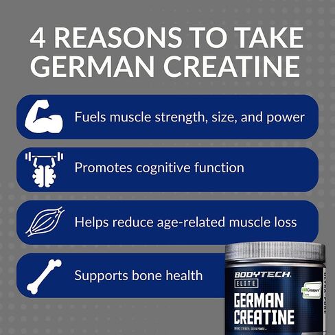 BodyTech Elite German Creatine with Creapure®, Creatine Monohydrate Powder for Strength, Size & Power, 5g per Serving, Unflavored, Gluten Free, 11.01 oz, 60 Servings in Saudi Arabia