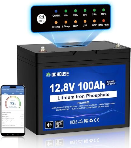 DC House 12v 100ah LifePo4 Lithium Battery ، Bluetooth & Low Temp Cut-Off ، مجموعة 31 ليثيوم بطارية ، ما يصل إلى 15000 دورة ، 100A BMS ، مثالي لمحركات التصيد ، البحرية ، القارب ، القارب in Saudi Arabia
