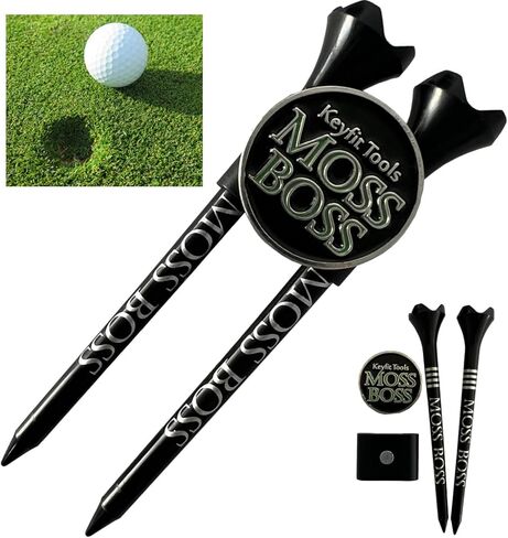 Keyfit Tools Moss Boss Golf Divot Ball Mark Repair Tool 4 in 1 Tool Uses 2 Tees & A Ball Marker As A Repair Tool ~Save Space in Your Pocket ~No Need to Carry a Divot Tool ~Club Holder in Kuwait